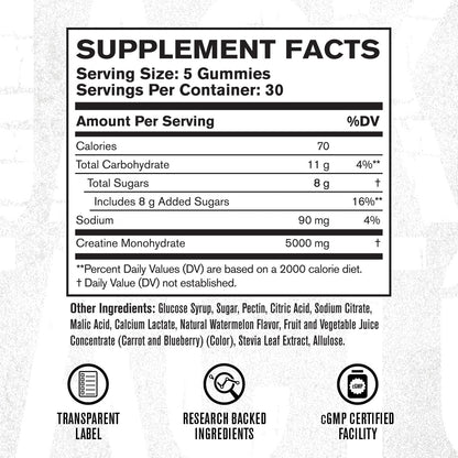 Jacked Factory Creatine Monohydrate Gummies 5g Daily Dose – 150 Watermelon Gummies | Vegan, Travel-Friendly, Third-Party Tested