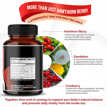 AUMETO 7-in-1 Hawthorn Berry Capsules – Heart & Kidney Support (150 Count)