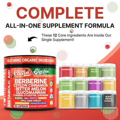 Clean Nutra Berberine & Cinnamon with Digestive Enzymes - 90 Capsules