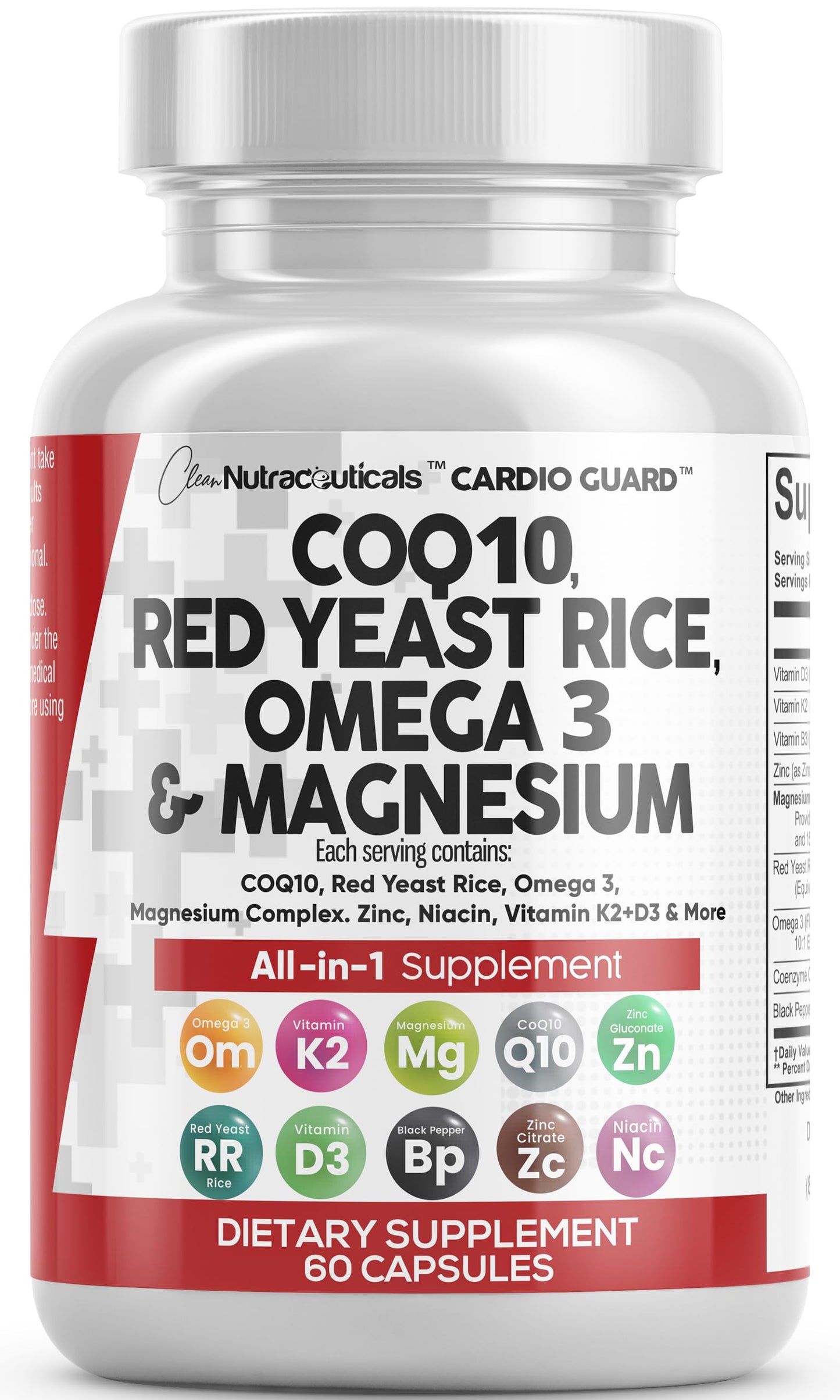 Clean Nutra CardioGuard: CoQ10 200mg + Red Yeast Rice | Omega-3, Mg, K2+D3