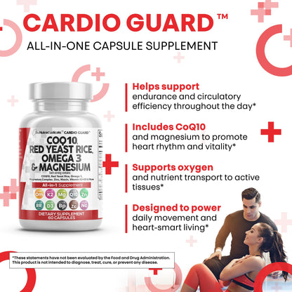 Clean Nutra CardioGuard: CoQ10 200mg + Red Yeast Rice | Omega-3, Mg, K2+D3