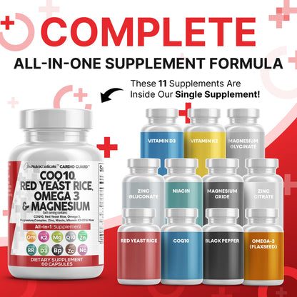 Clean Nutra CardioGuard: CoQ10 200mg + Red Yeast Rice | Omega-3, Mg, K2+D3