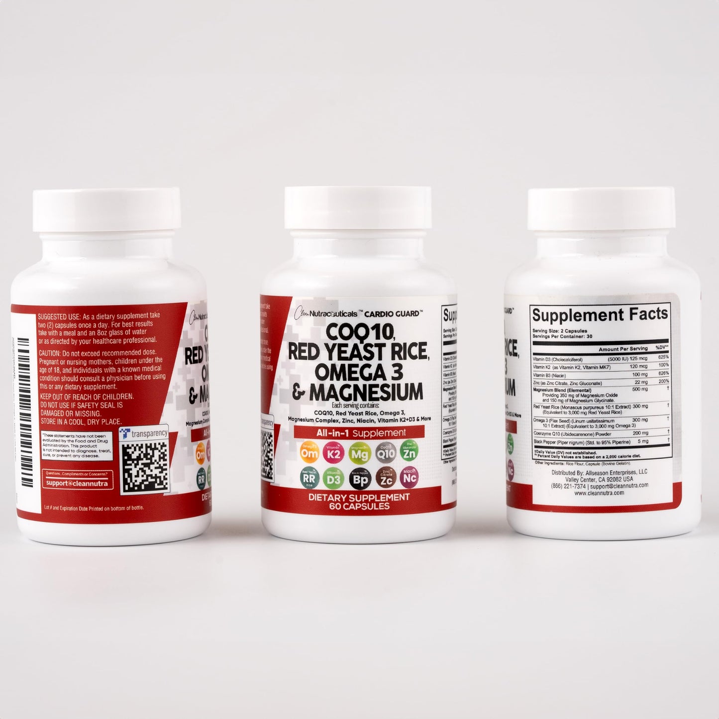 Clean Nutra CardioGuard: CoQ10 200mg + Red Yeast Rice | Omega-3, Mg, K2+D3