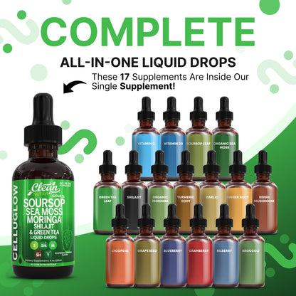 Clean Nutra CelluGlow Liquid Drops – Soursop, Sea Moss, Moringa (120 mL) Raspberry Lemonade