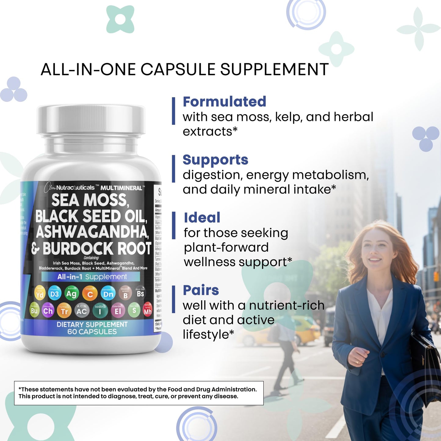 Clean Nutraceuticals Sea Moss & Black Seed Oil 15-in-1 with Ashwagandha, Turmeric, Vitamin C & D3