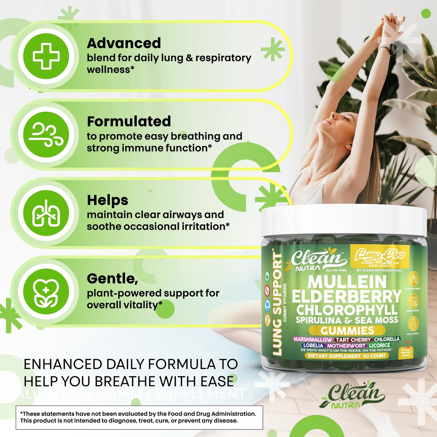 Clean Nutra Mullein Gummies for Lung Health – Elderberry, Sea Moss & Spirulina