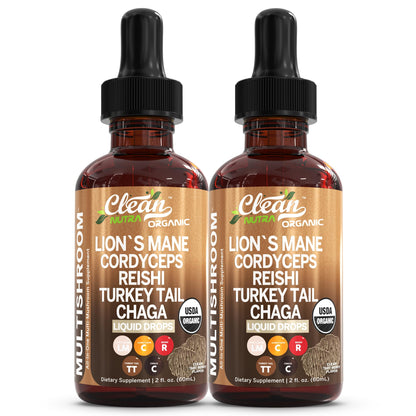 Clean Nutra Mushroom Liquid Drops | Lions Mane, Cordyceps, Reishi & Turkey Tail