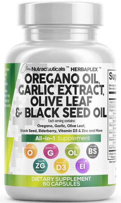 Oregano Oil Capsules with Black Seed, Garlic & Elderberry – Immune Support | Zinc & Vitamin D3