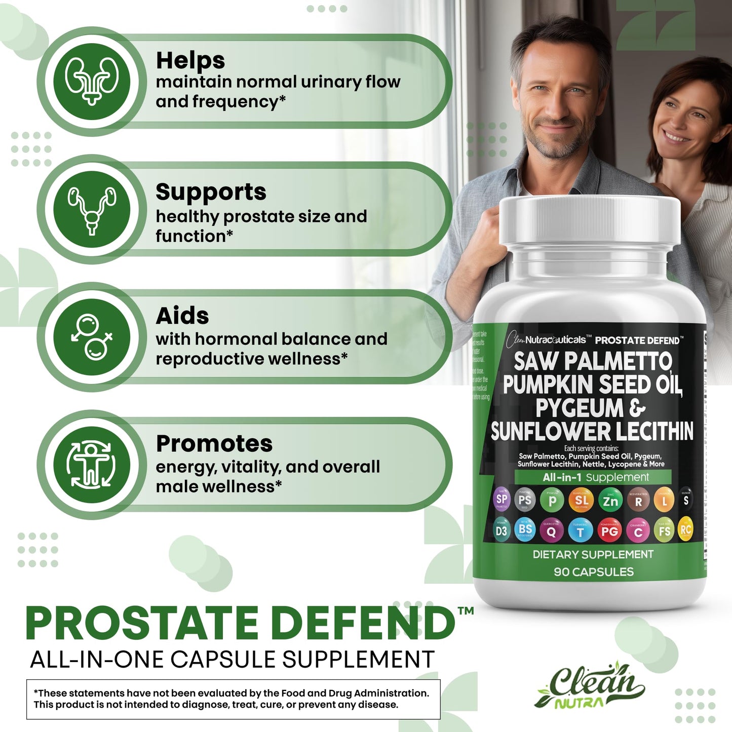 Clean Nutra Prostate Defend - Saw Palmetto, Lecithin & Pumpkin Seed Oil - 90 Caps