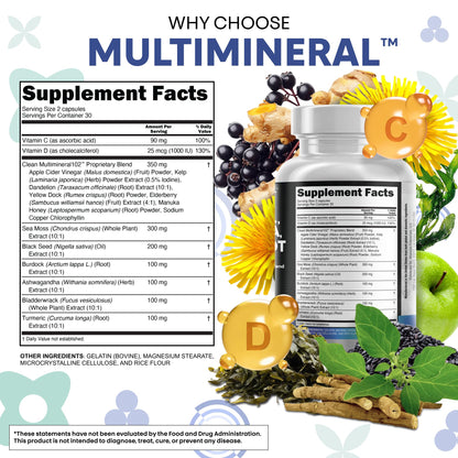 Clean Nutraceuticals Sea Moss & Black Seed Oil 15-in-1 with Ashwagandha, Turmeric, Vitamin C & D3
