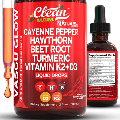 Clean Nutra Vascu Glow All-in-One: Cayenne Pepper Drops + Hawthorn Berry