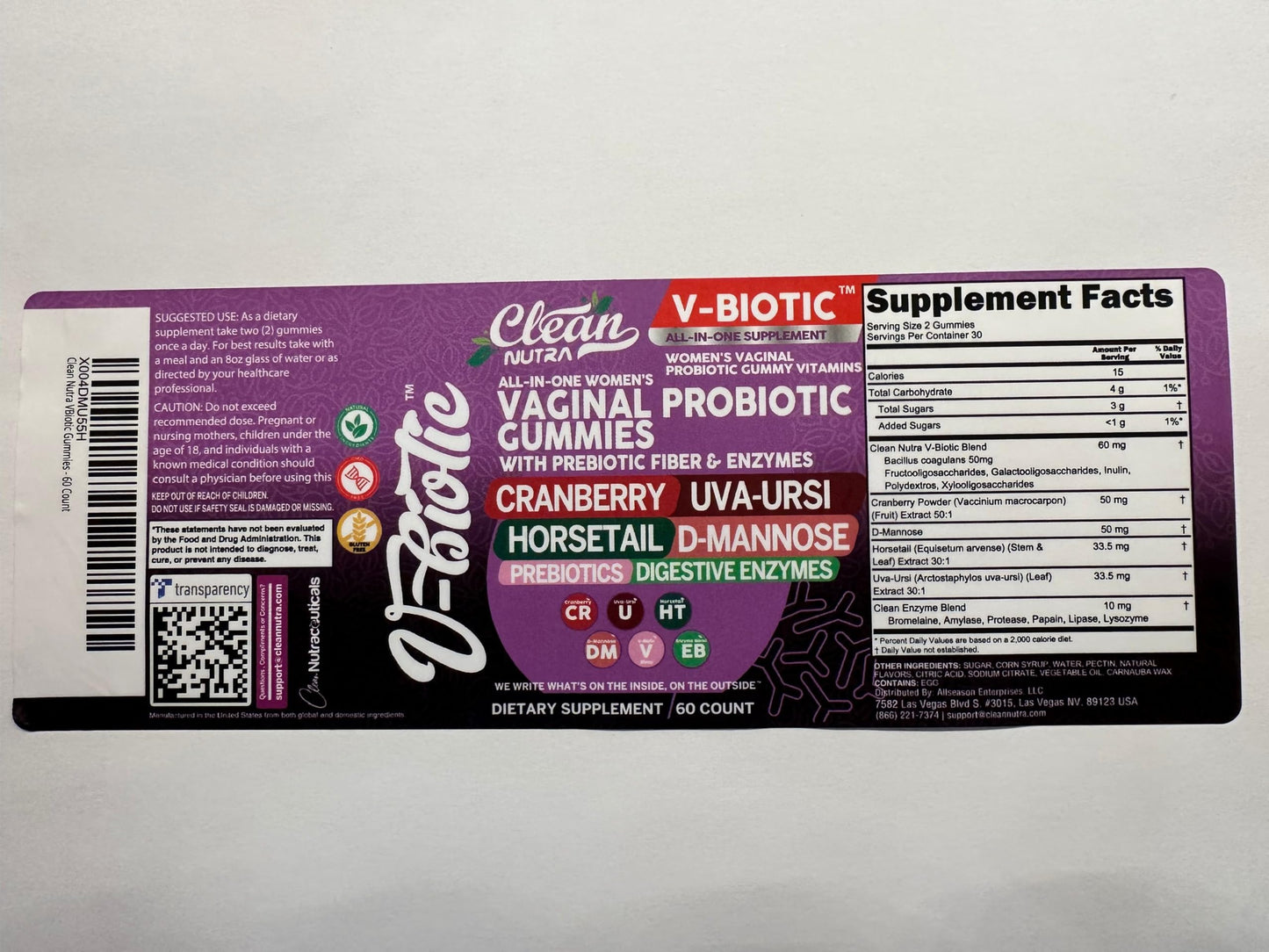 Clean Nutra Vbiotic Gummies – Cranberry, Horsetail, D-Mannose, UVA-Ursi, Probiotic & Enzyme Blend | 60 Count (2)