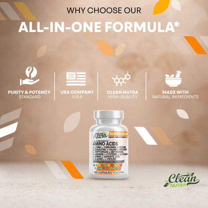 Clean Nutraceuticals Amino Acids Supplement – L-Lysine, L-Leucine & More