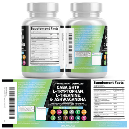 CalmAgain All-In-One Mood Support — Clean Nutraceuticals, GABA, L-Theanine, 5-HTP, Ashwagandha (90 Count, Pack of 5)