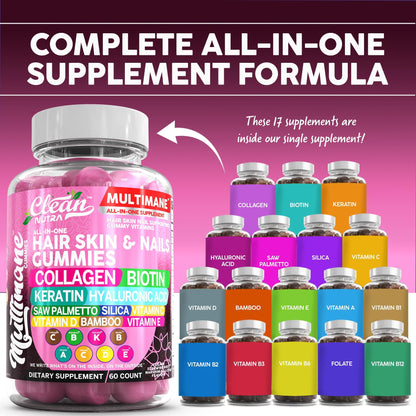 Clean Nutraceuticals Biotin Collagen Keratin Gummies | Hair, Skin & Nails Vitamins for Women