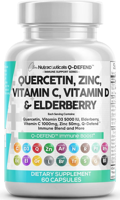 Clean Nutraceuticals Quercetin Zinc Vitamin C Vitamin D Bromelain Elderberry – Lung Immune Support for Adults