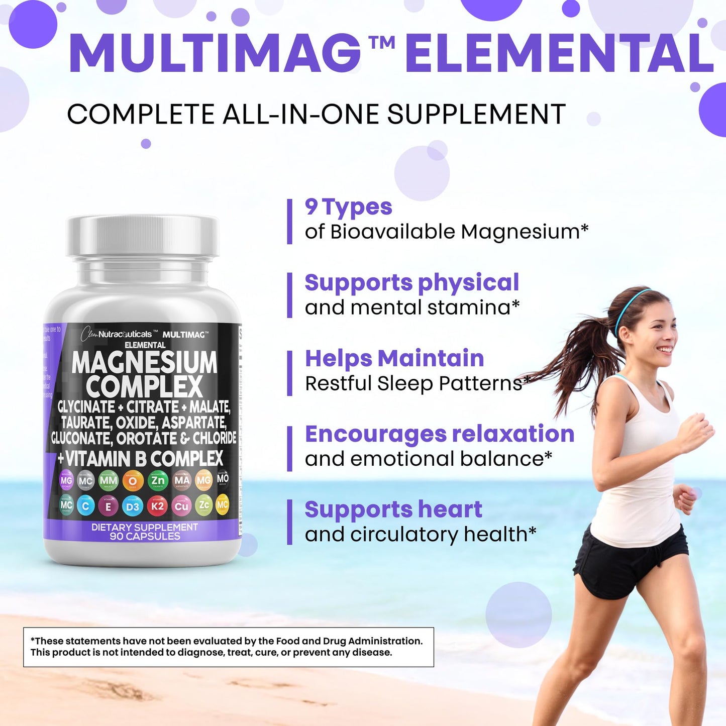 Clean Nutraceuticals MultiMag Magnesium Complex (9 Forms) with Zinc, Copper, Manganese & B Vitamins – 1 Pack