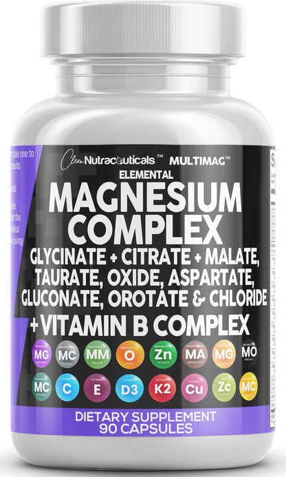 Clean Nutraceuticals MultiMag Magnesium Complex (9 Forms) with Zinc, Copper, Manganese & B Vitamins – 1 Pack