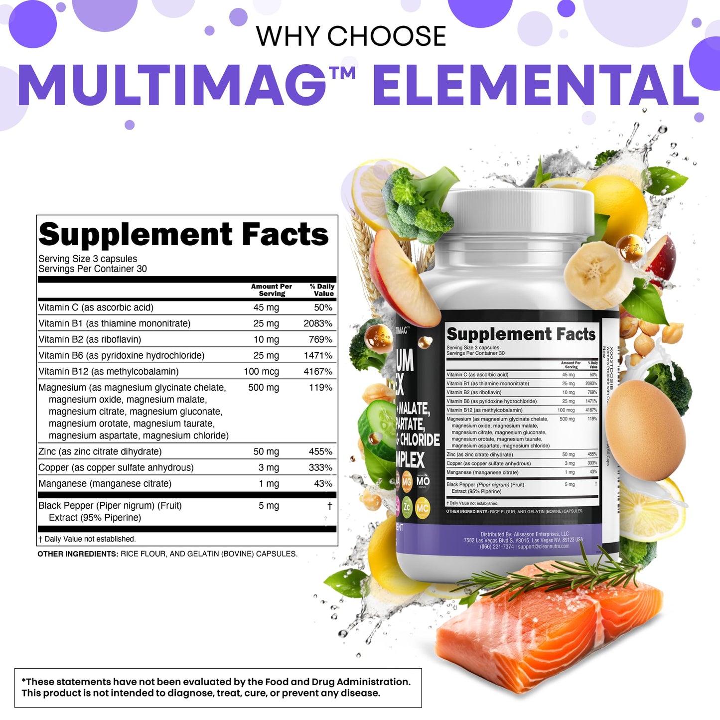 Clean Nutraceuticals MultiMag Magnesium Complex (9 Forms) with Zinc, Copper, Manganese & B Vitamins – 1 Pack
