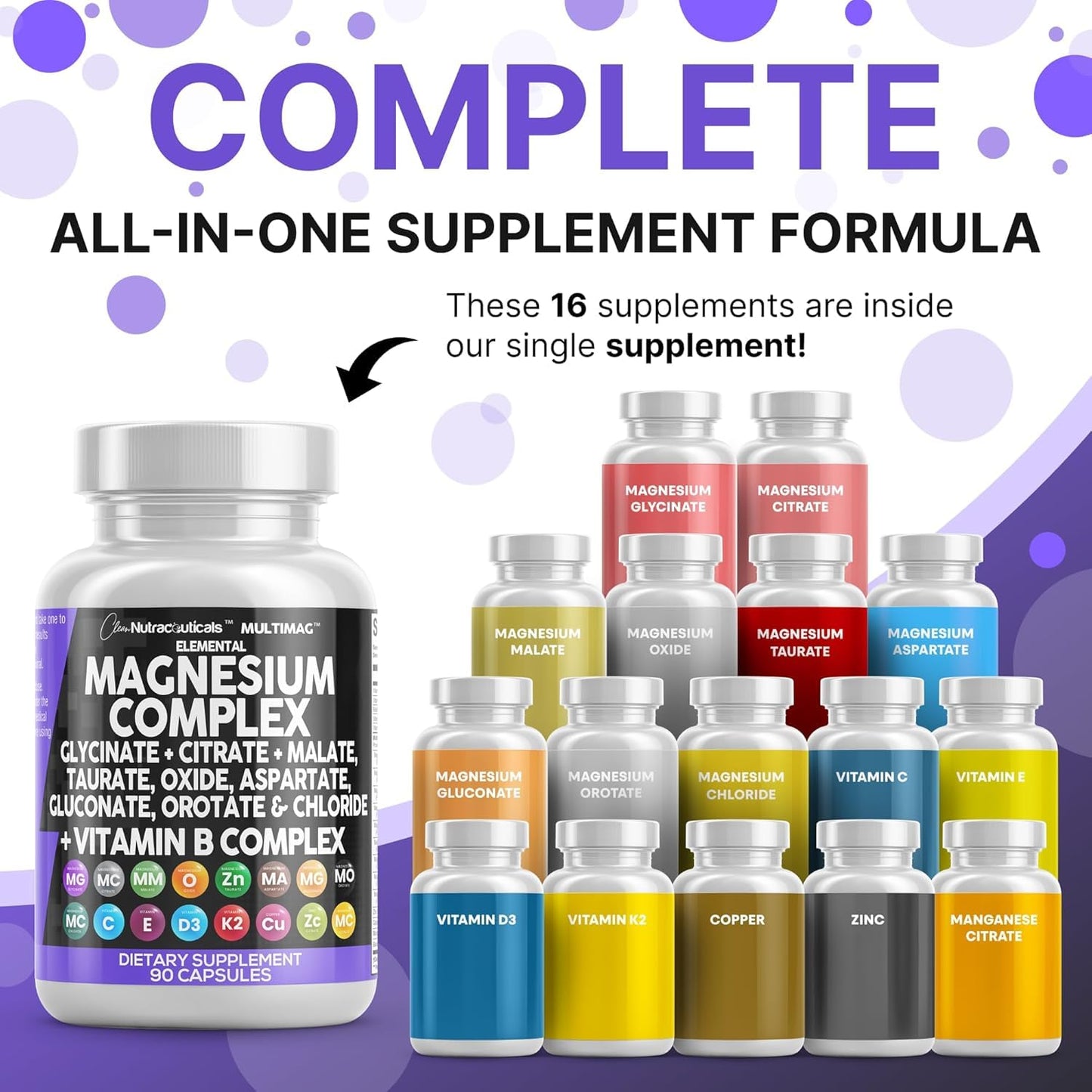 Clean Nutraceuticals MultiMag Magnesium Complex - 9 Magnesium Forms + B Vitamins (180 Capsules, Pack of 2)
