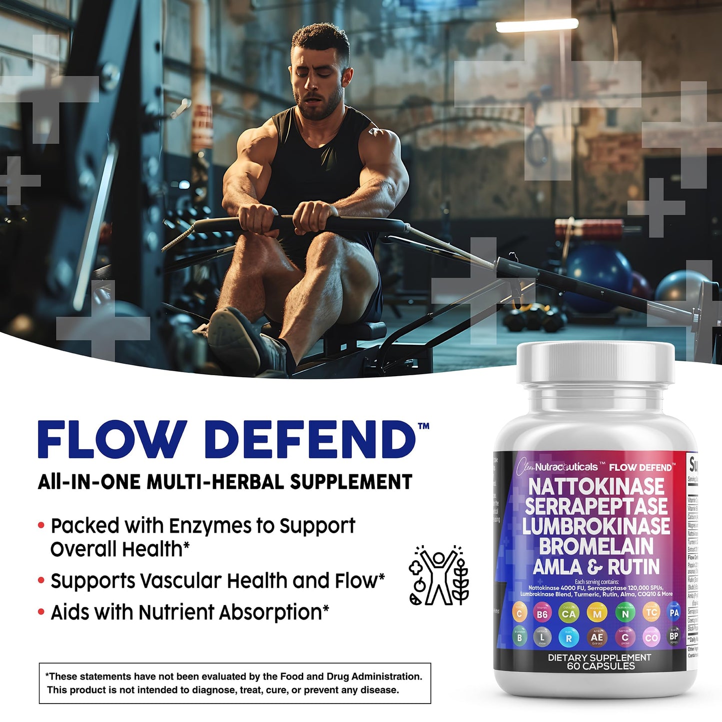 Clean Nutraceuticals Nattokinase 4000 FU & Serrapeptase 120000 SPU – Lumbrokinase Enzyme Supplement with Bromelain, Papain & Vitamins