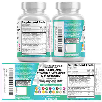Clean Nutraceuticals Q-Defend Immune Blend: Quercetin, Zinc, Vitamin C & D, Bromelain & Elderberry for Lung Immune Support (60 Count Pack of 5)