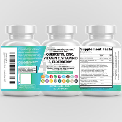 Clean Nutraceuticals Quercetin, Zinc, Vitamin C & D, Bromelain, Elderberry – Lung Immune Support (60 Count x 2)