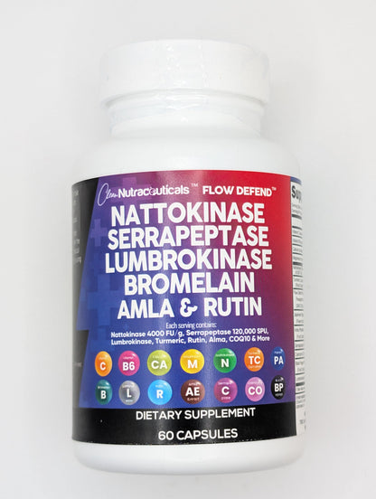 Clean Nutraceuticals Nattokinase 4000 FU & Serrapeptase 120000 SPU – Lumbrokinase Enzyme Supplement with Bromelain, Papain & Vitamins