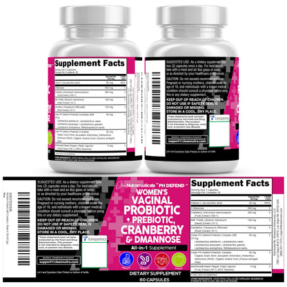 Clean Nutraceuticals Vaginal Probiotics + Prebiotics, 20B CFU Cranberry + D-Mannose Pills – 2-Pack