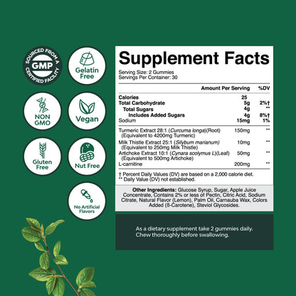 Cleansing Herbal Liver Detox Gummies – Milk Thistle, Artichoke & Turmeric – Vegan