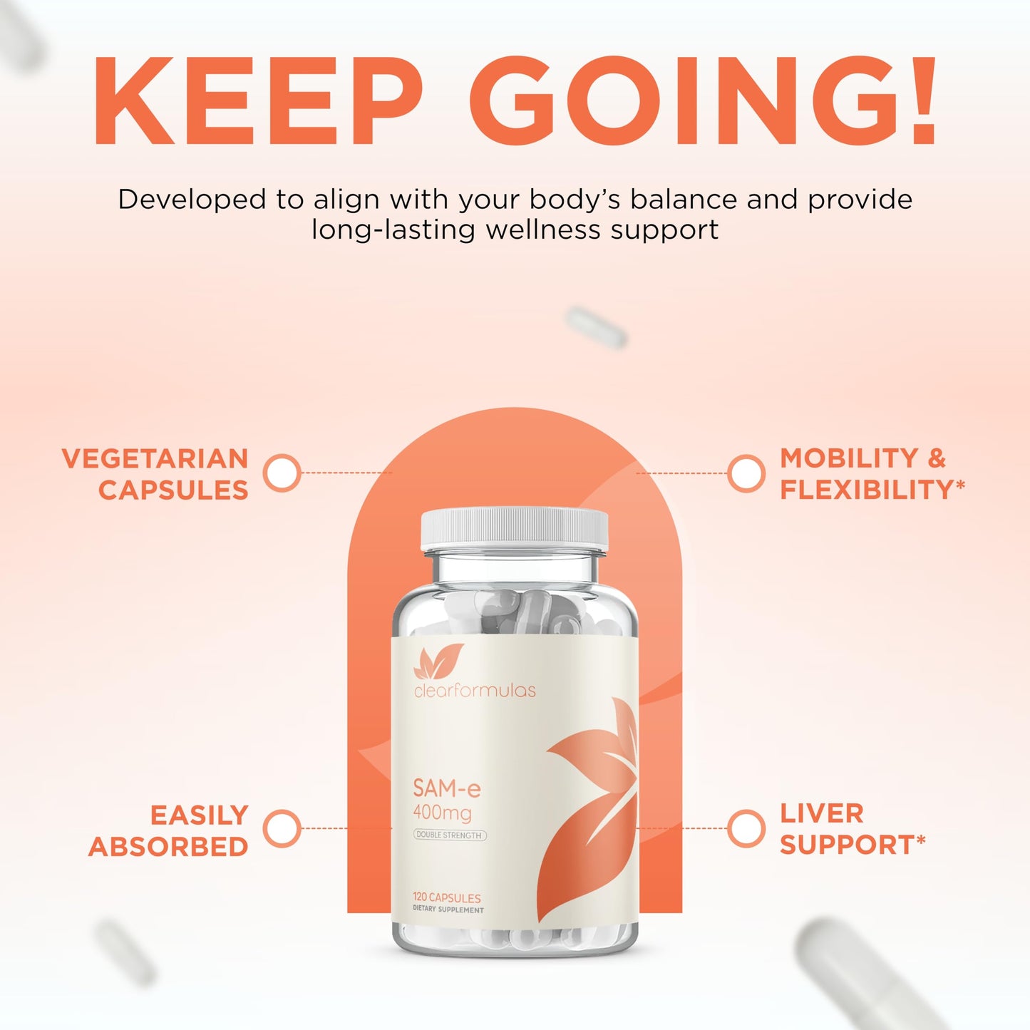 Clear Formulas Bioactive SAM-e 400mg | Mood & Liver Support | Vegan, Non-GMO | Made in USA