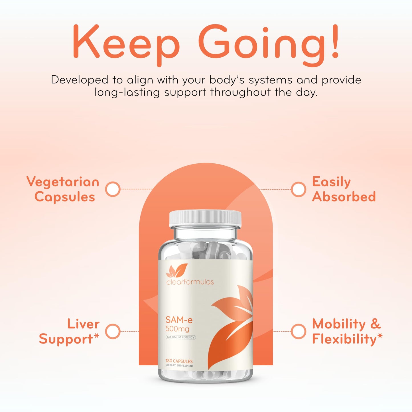 Clear Formulas SAM-e 500mg - High Strength Bioactive SAM-e for Liver & Mood Support