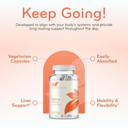 Clear Formulas SAM-e 500mg - High Strength Bioactive SAM-e for Liver & Mood Support