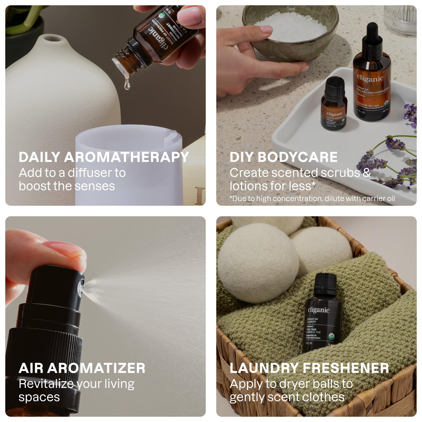 Cliganic Organic Essential Oils Set (Top 5 Classics) – 100% Pure & USDA Organic | Peppermint, Lavender, Eucalyptus, Lemongrass & Orange