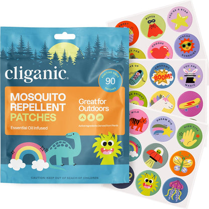 Cliganic Mosquito Repellent Stickers (90 Pack) – DEET-Free Essential Oil Patches for Kids | Positive Vibes