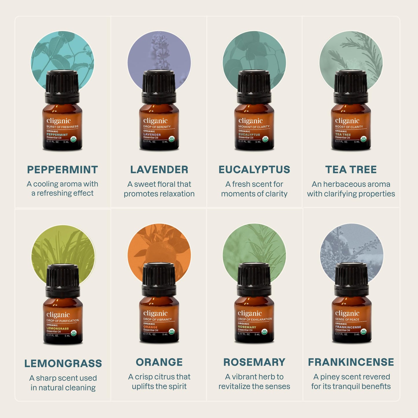 Cliganic Organic Aromatherapy Essential Oils Gift Set (Top 8 Iconics) – 100% Pure