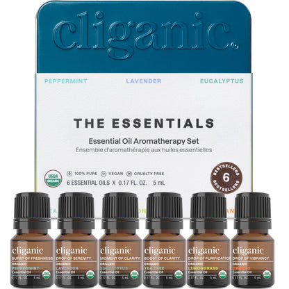 Cliganic Organic Aromatherapy Essential Oils Set (Top 6) – The Essentials, 100% Pure & Natural