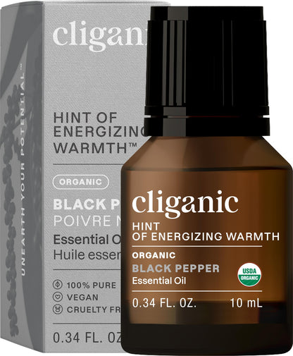 Cliganic Organic Black Pepper Essential Oil 0.33oz – 100% Pure, USDA Organic, Non-GMO