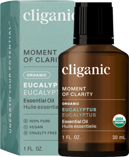 Cliganic Organic Eucalyptus Essential Oil – 100% Pure, Steam-Distilled, Non-GMO | USDA Organic Certified