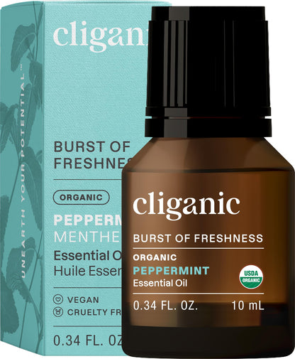 Cliganic Organic Peppermint Essential Oil - 100% Pure, Undiluted, Non-GMO | Aromatherapy