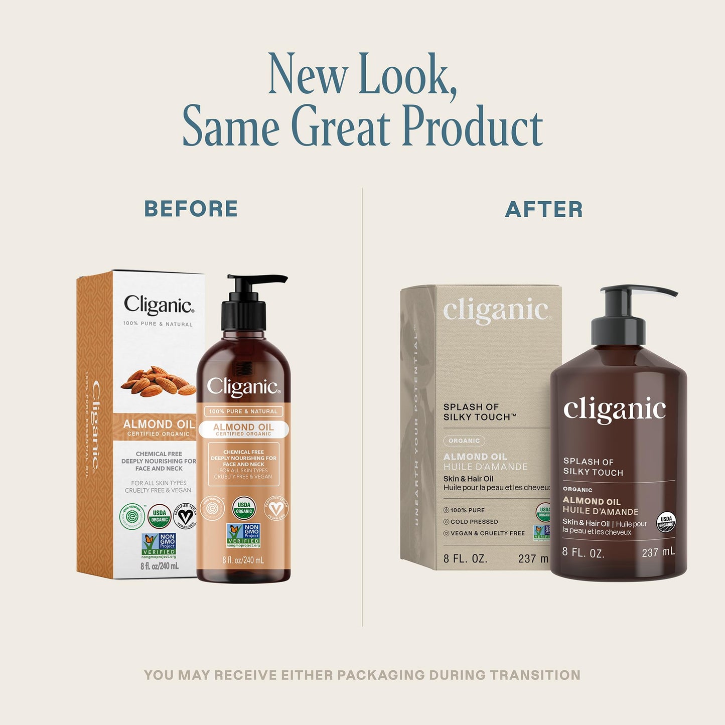 Cliganic Organic Sweet Almond Oil - 100% Pure (8oz) for Skin & Hair | Nourishing Carrier Oil