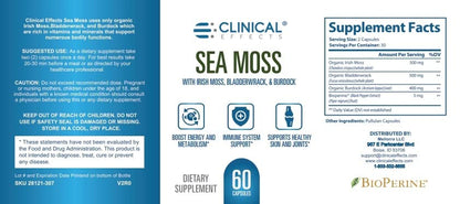 Clinical Effects Sea Moss Capsules – Organic Irish Sea Moss with Bladderwrack & Burdock Root (Bioperine) – Thyroid, Heart Health, Weight Management, Energy – 60ct USA
