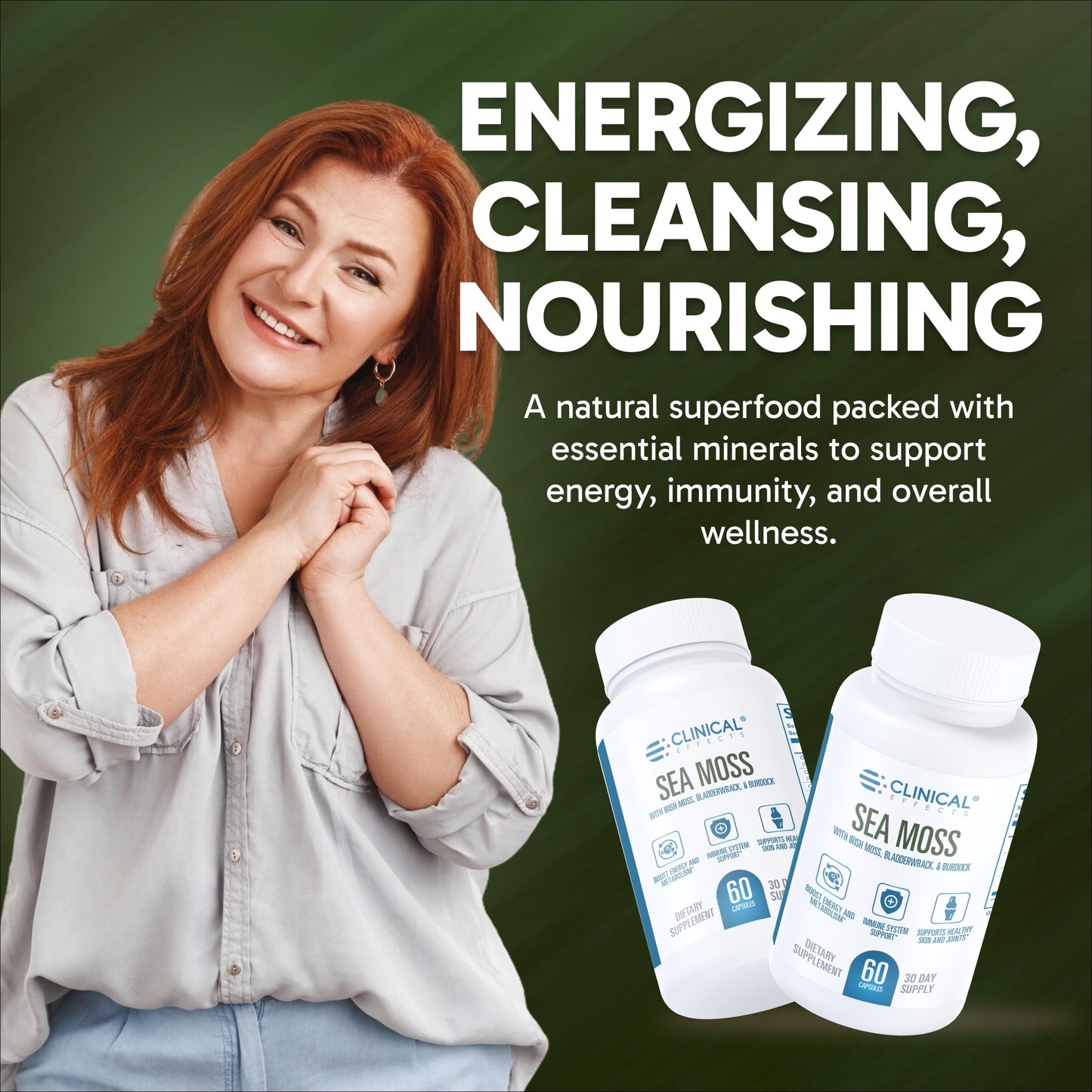 Clinical Effects Sea Moss Capsules – Organic Irish Sea Moss with Bladderwrack & Burdock Root (Bioperine) – Thyroid, Heart Health, Weight Management, Energy – 60ct USA