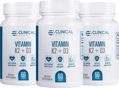 Clinical Effects Vitamin K2 + D3 | Max Absorption Bone & Heart Support | 3 Pack | Made in USA