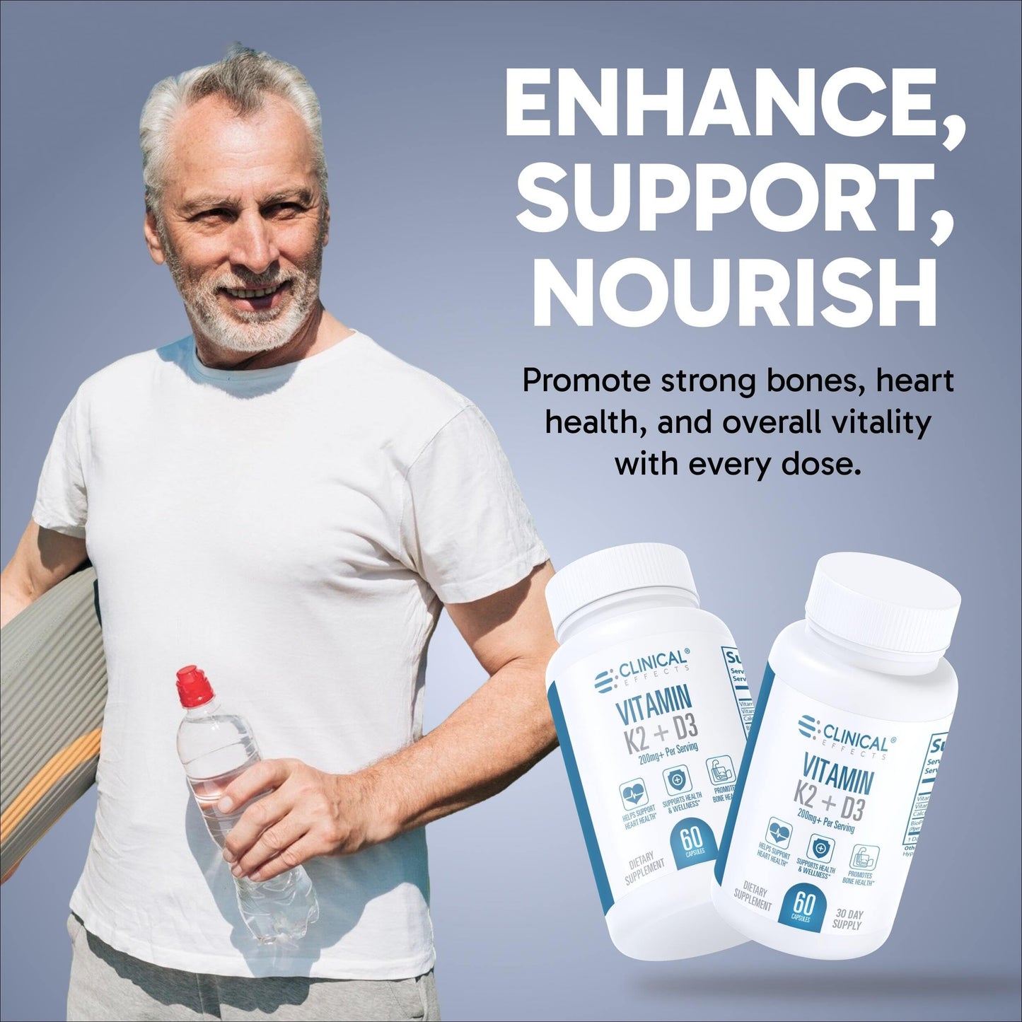 Clinical Effects Vitamin K2 + D3 60 Caps – Bone & Heart Health – USA Made