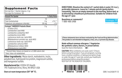 Klaire Labs SFI Health Probiotic Powder – 30 Packets, Shelf-Stable, Hypoallergenic