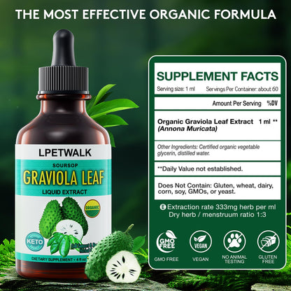 4 Fl Oz Soursop Graviola Leaf Extract Liquid Drops – Organic Guanabana Leaves, 120ml Big Capacity