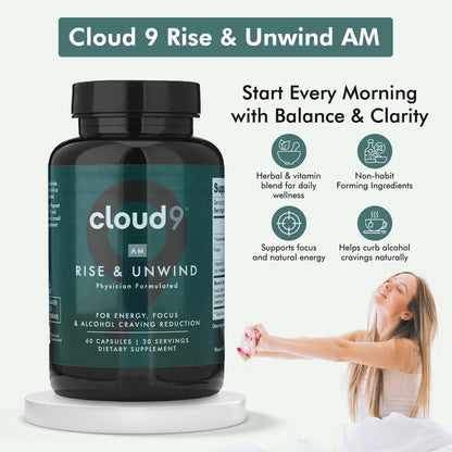 Cloud9 Rise & Unwind AM – Morning Wellness Supplement for Energy, Focus & Vitality (60 Capsules)