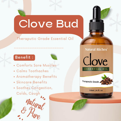 Natural Riches Pure Clove Essential Oil 4 Oz | Therapeutic Grade