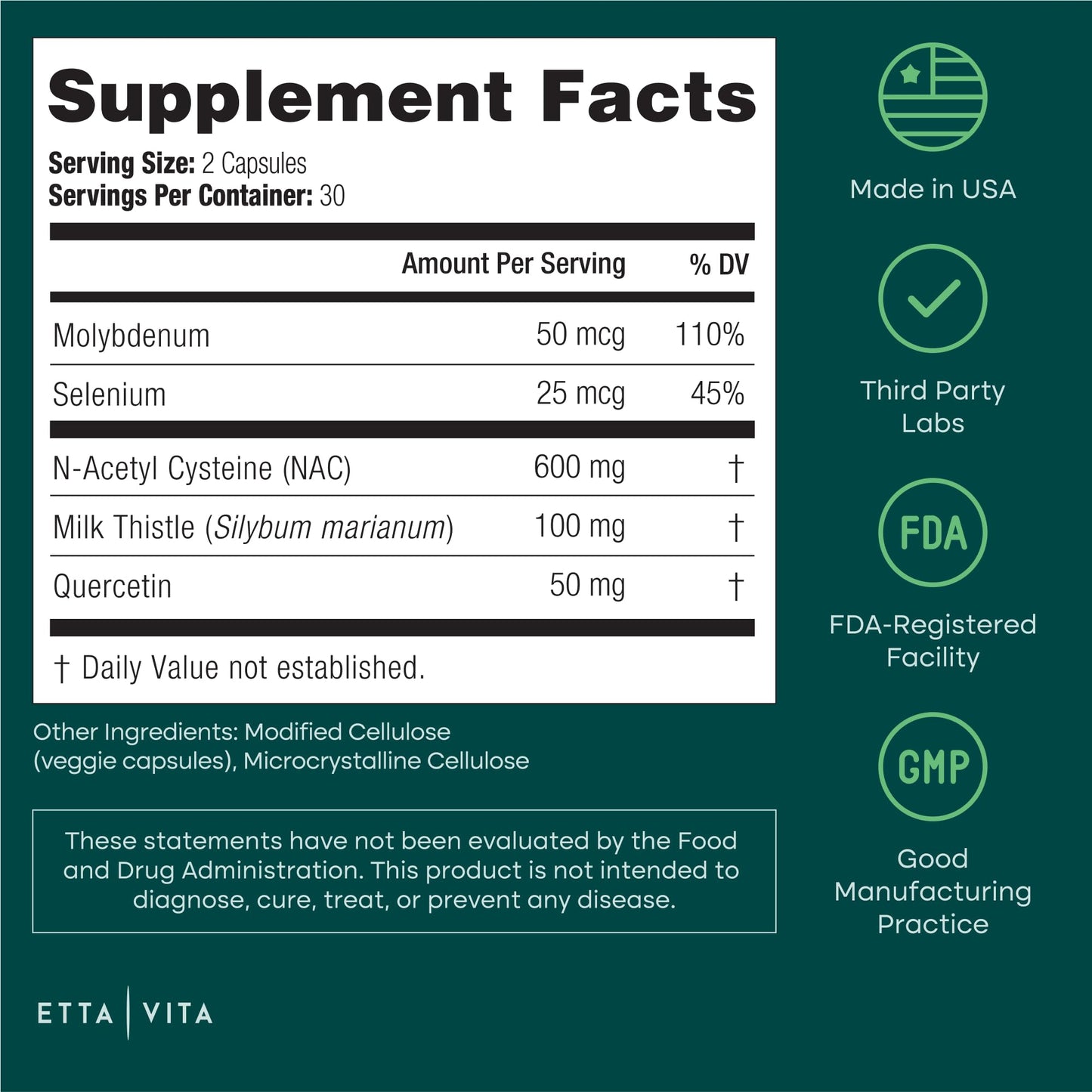 Vegan NAC 600mg Liver Detox & Immune Support | Quercetin, Milk Thistle, Molybdenum & Selenium